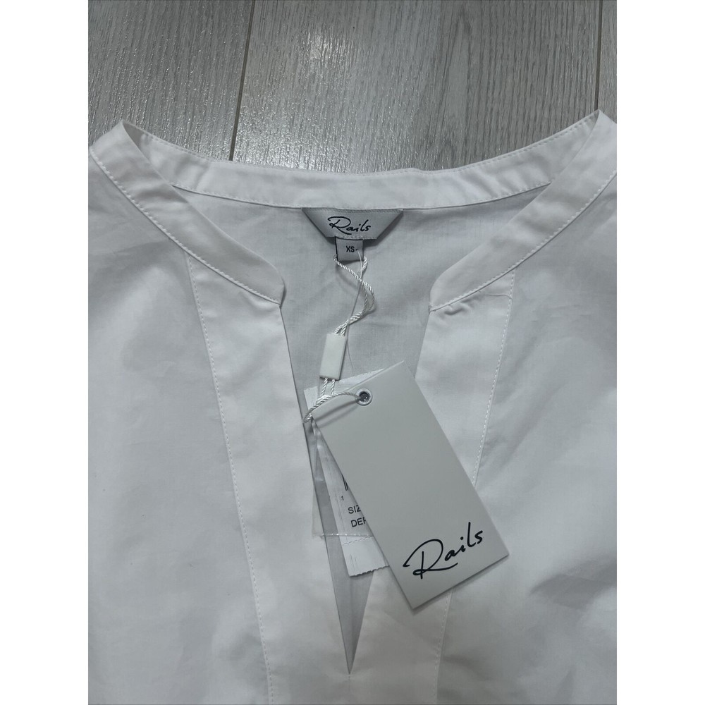 Rails Ivy Tiered Shirt Dress White Drawstring Waist Split Neck Cotton Lined | XS - Picture 5 of 11